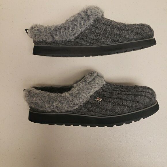 Skechers Womens Shoes Gray 8 M Fur Trim Slip On Slippers Mules Mocassin - Picture 5 of 9